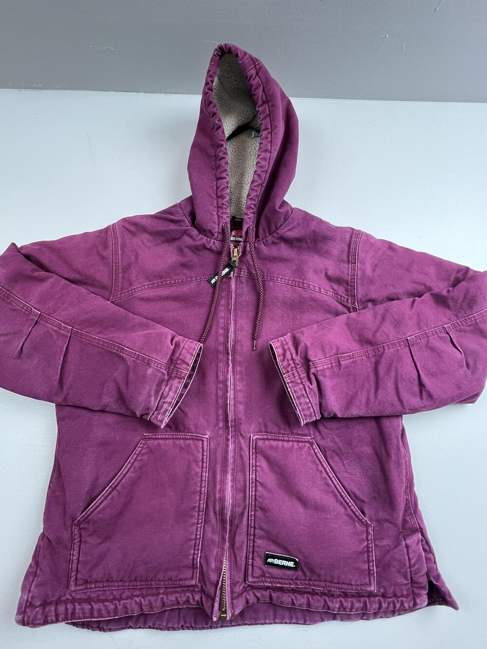 Berne Jacket Womens XL Purple Hooded Canvas Sherpa Lined Workwear Outdoor Warm
